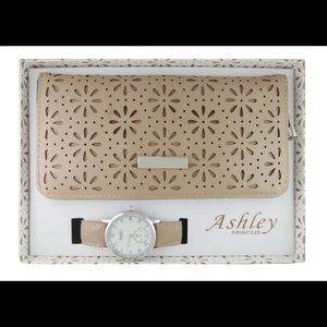 Beautiful Coffee Floral Cut Wallet & Bling Watch